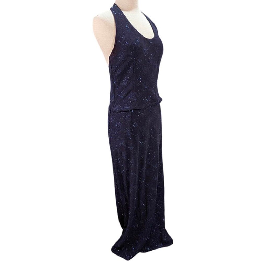 Scott McClintock Millennium 2000 Halter Gown‎ Womens 12 Blue Sparkle Sequin Y2K
